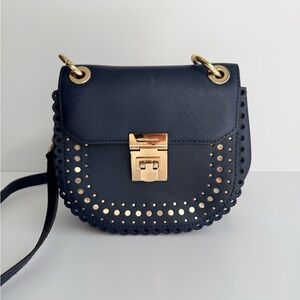 Michael Kors Dark Midnight Blue Navy Crossbody Bag with Gold Accents